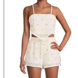 No Boundaries Juniors Crochet Tank Top & Shorts Set, XS, Natural